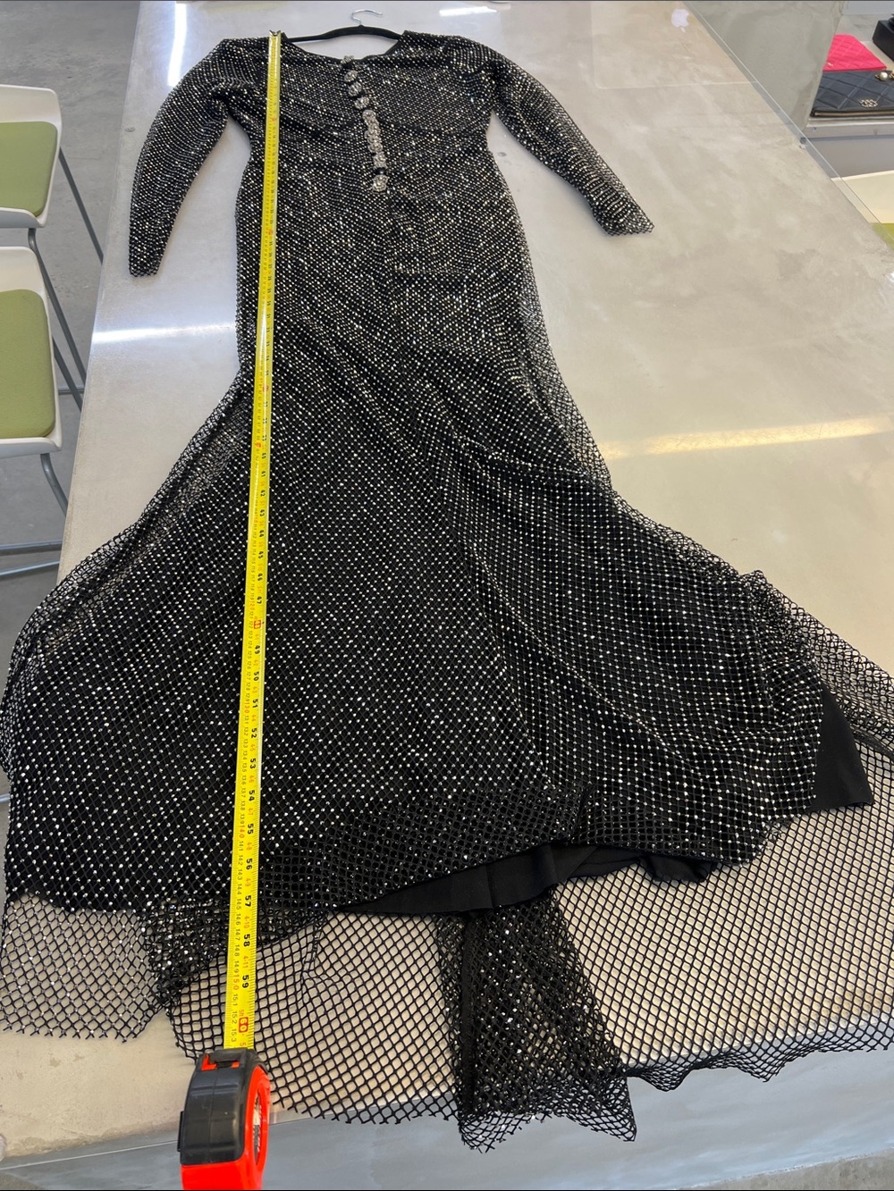 Black Sequin Long Sleeve Evening Gown - Elegant Sparkle - Picture 6 of 7